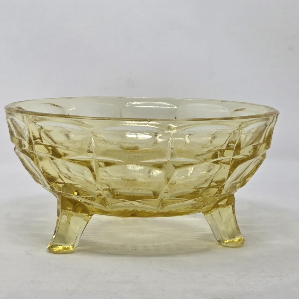 VINTAGE Tiara Constellation Yellow Tri-Footed Candy Dish Bottom Indiana Glass